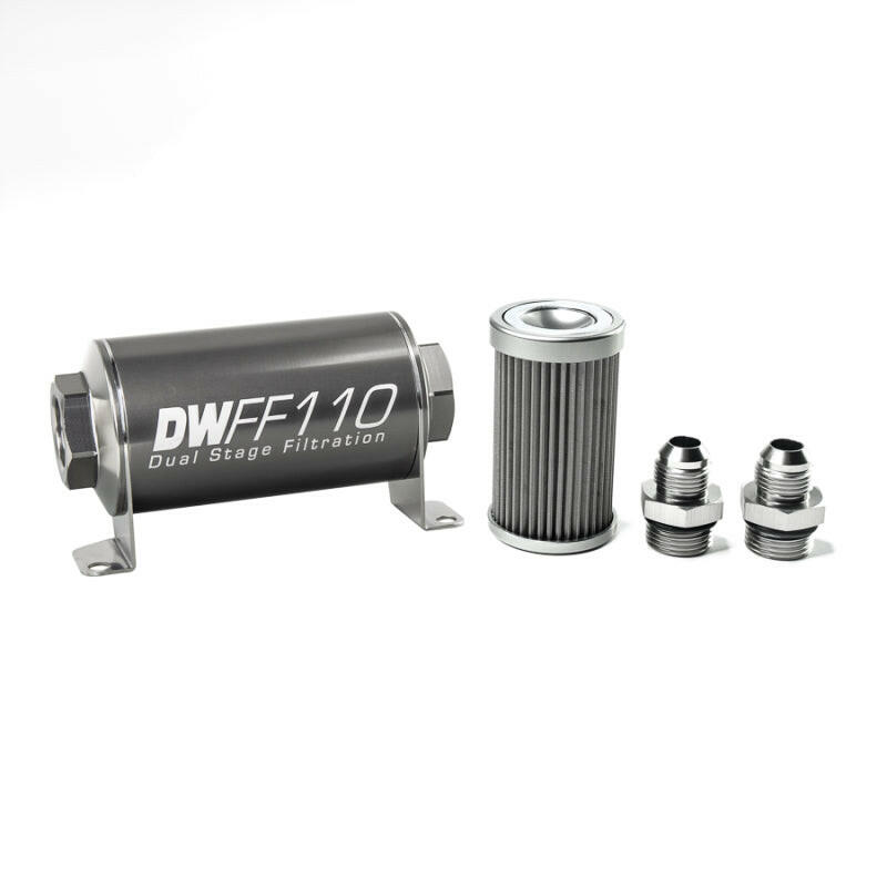 DeatschWerks Stainless Steel 8AN 40 Micron Universal Inline Fuel Filter Housing Kit (110mm) Fuel Filters DeatschWerks