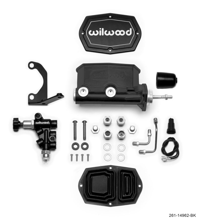 Wilwood Compact Tandem M/C - 15/16in Bore - w/Bracket and Valve (Pushrod) - Black Brake Master Cylinder Wilwood