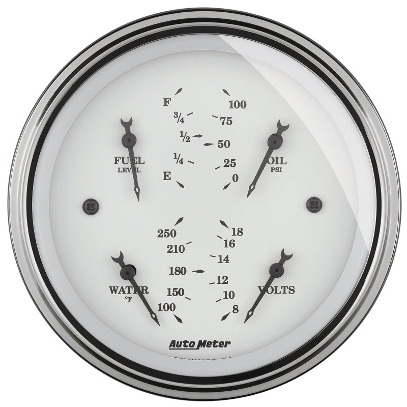 AutoMeter Gauge Quad 3-3/8in. 0 Ohm(e) to 90 Ohm(f)Elec Old Tyme White Gauges AutoMeter