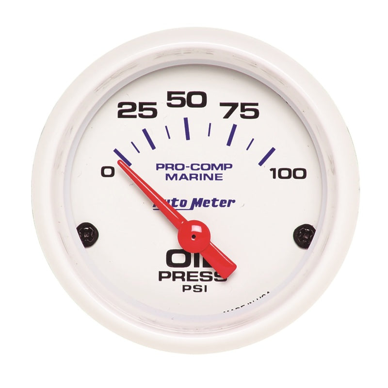 Autometer Ultra-Lite 2-1/16in Electric 100 PSI Oil Pressure Gauge Marine White Gauges AutoMeter