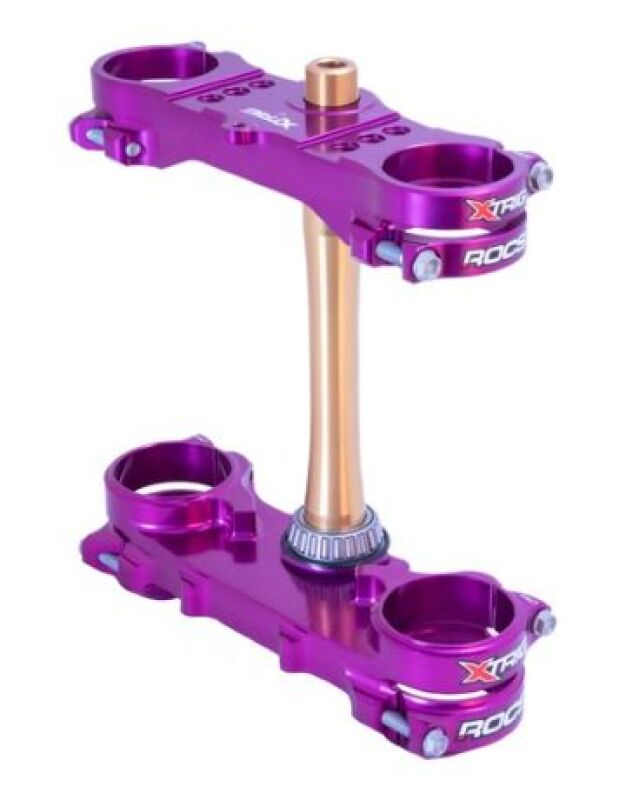 XTrig 2024 Yamaha YZ250F/ 23+ YZ450F ROCS Tech Triple Clamp 22 mm. Offset M12 - Purple Clamps XTrig