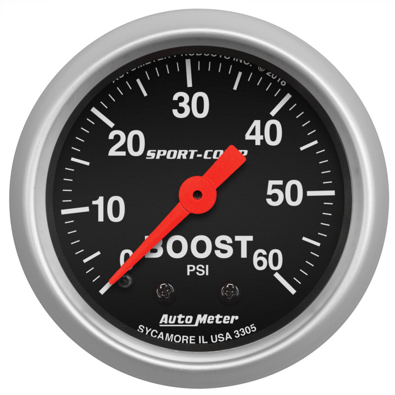 AutoMeter 2-1/16in 0-60 PSI Mechanical Sport-Comp Boost Pressure Gauge Gauges AutoMeter