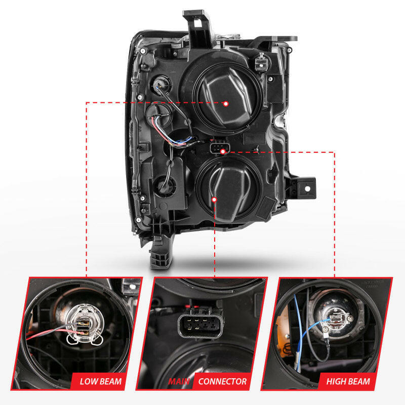 ANZO 2015-2016 Chevrolet Silverado Projector Headlights w/ Plank Style Design Chrome w/ Amber Headlights ANZO