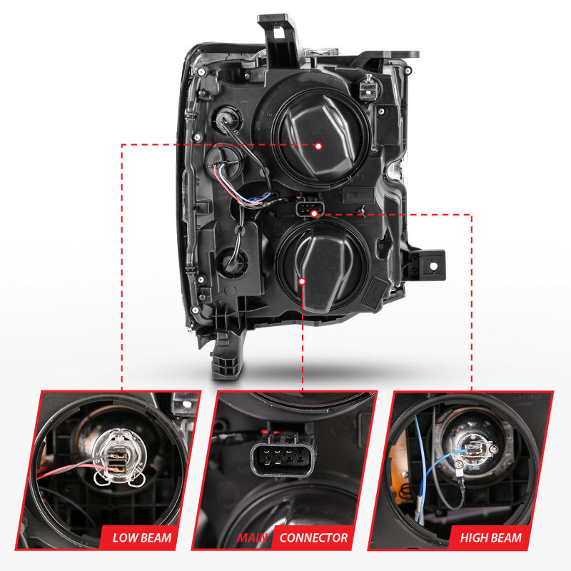 ANZO 2015-2016 Chevrolet Silverado Projector Headlights w/ Plank Style Design Black w/ Amber Headlights ANZO