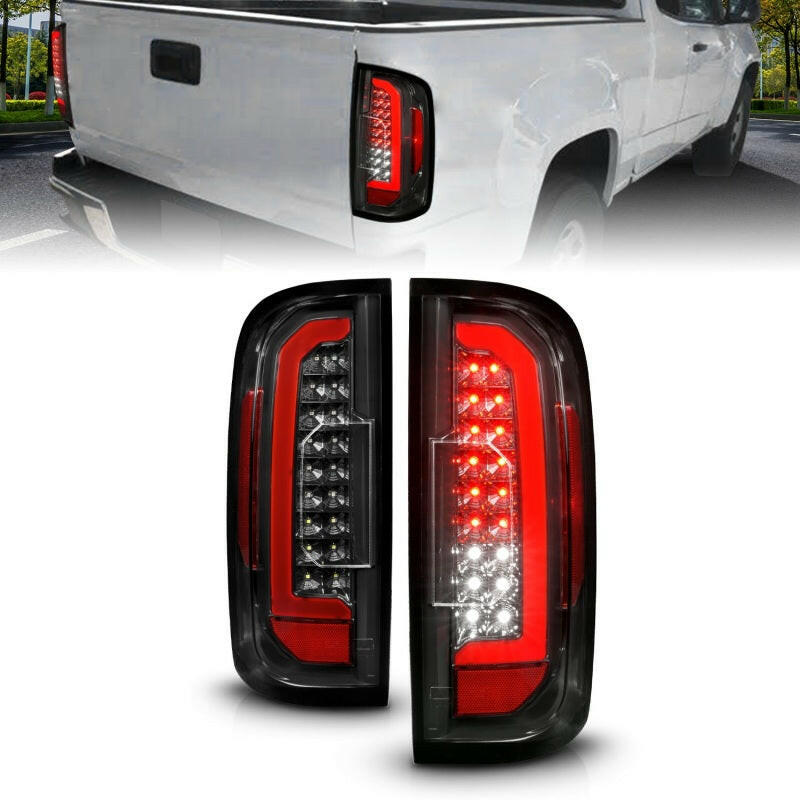 ANZO 15-21 GMC Canyon Full LED Taillights w/ Red Lightbar Black Housing/Clear Lens Tail Lights ANZO