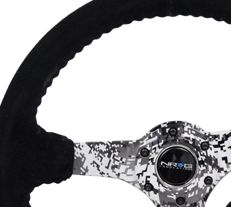 NRG Reinforced Steering Wheel (350mm / 3in. Deep) Blk Suede w/Hydrodipped Digi-Camo Spokes Steering Wheels NRG