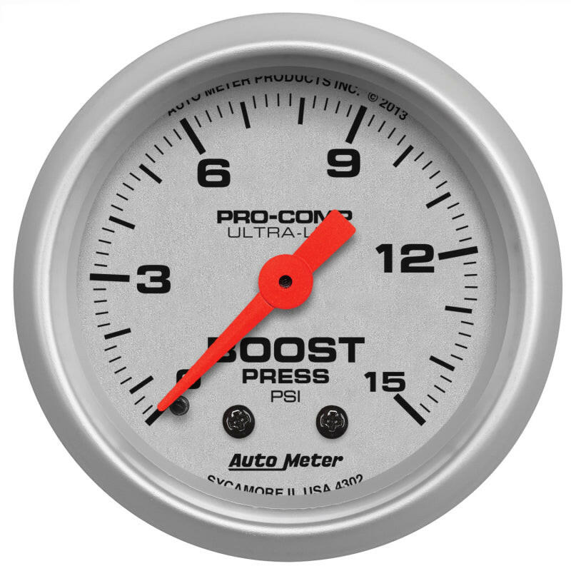 Autometer Ultra-Lite 52mm 0-15 PSI Mechanical Boost Gauge Gauges AutoMeter