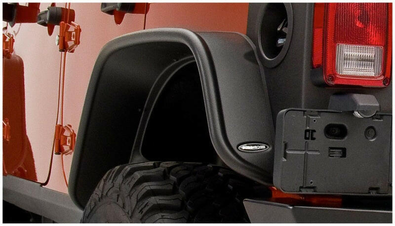 Bushwacker 07-18 Jeep Wrangler Unlimited Flat Style Flares 2pc 4-Door Sport Utility Only - Black Fender Flares Bushwacker