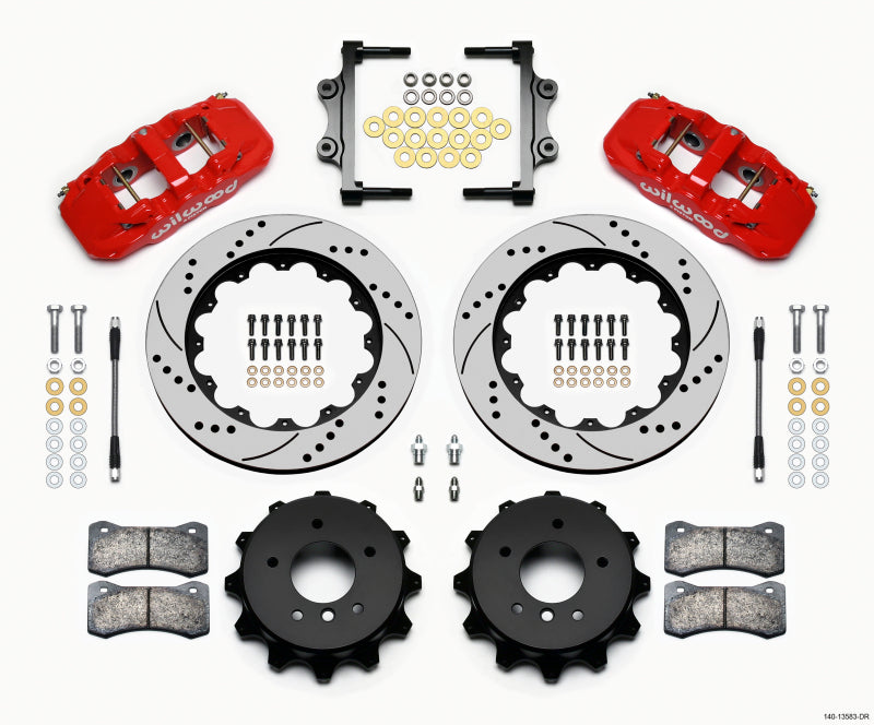 Wilwood AERO4 Rear Kit 14.00 Drilled Red 2007-2011 BMW E90 Series w/Lines Big Brake Kits Wilwood