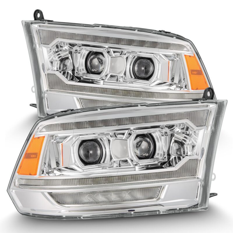 AlphaRex 09-18 Ram 1500 PRO-Series Proj Headlights Chrome w/ Sequential Signal and Top/Middle DRL Headlights AlphaRex