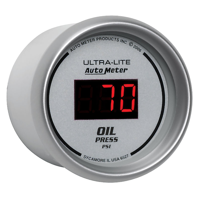 Autometer Ultra-Lite 2-1/16in 100PSI Silver Dial Digital Oil Pressure Gauge w/ Red LED Gauges AutoMeter