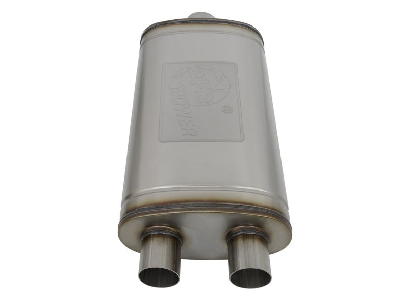 aFe MACHForce XP SS Muffler 3in Center Inlet / 2.5in Dual Outlets 22in L x 11in W x 6in H Body Muffler aFe