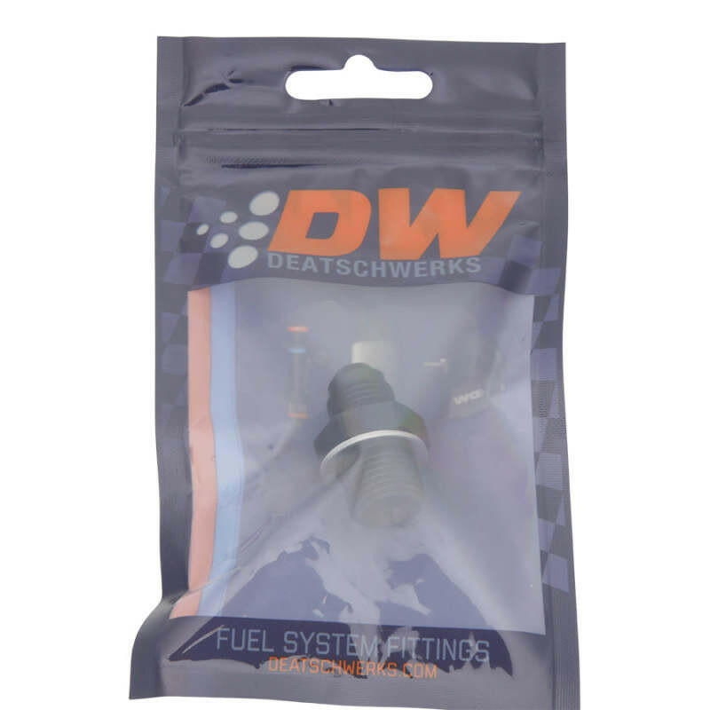 DeatschWerks 6AN Male Flare to M16 X 1.5 Male Metric Adapter (Incl Washer) - Anodized Matte Black Fittings DeatschWerks