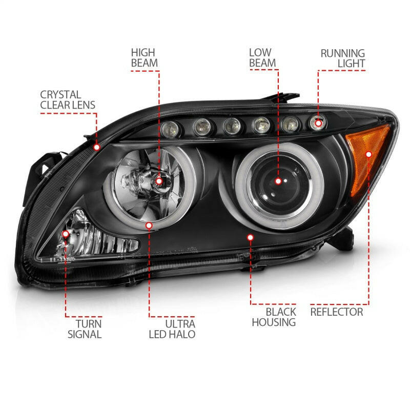 ANZO 2005-2010 Scion Tc Projector Headlights w/ Halo Black (CCFL) Headlights ANZO