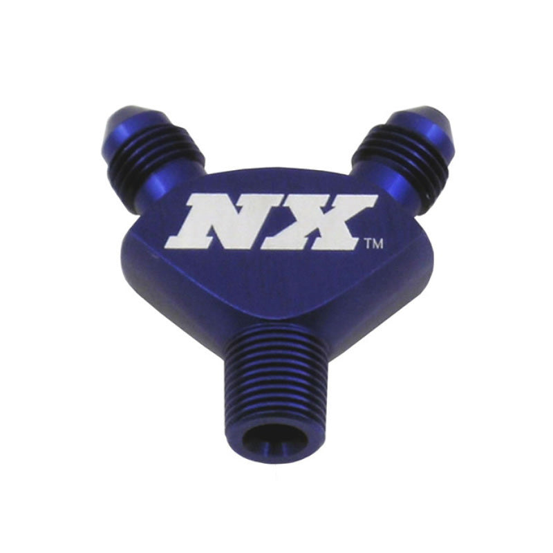 Nitrous Express 1/8NPT x 3AN x 3AN Billet Pure-Flo Y Fitting - Blue Fittings Nitrous Express