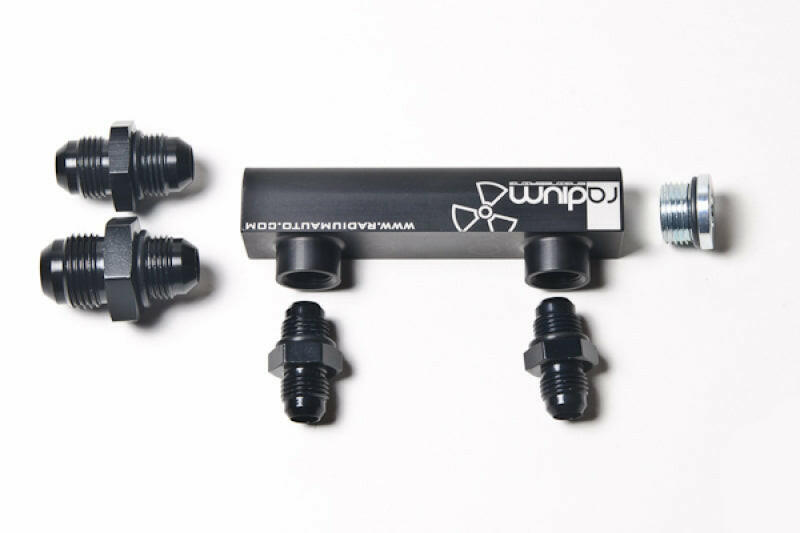 Radium Engineering Universal 4-Port Manifold - Black W/ Logo Fuel Manifolds Radium Engineering