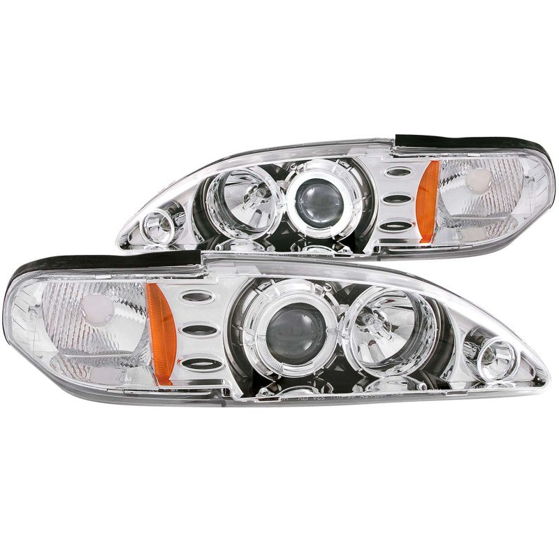 ANZO 1994-1998 Ford Mustang Projector Headlights w/ Halo Chrome 1pc Headlights ANZO