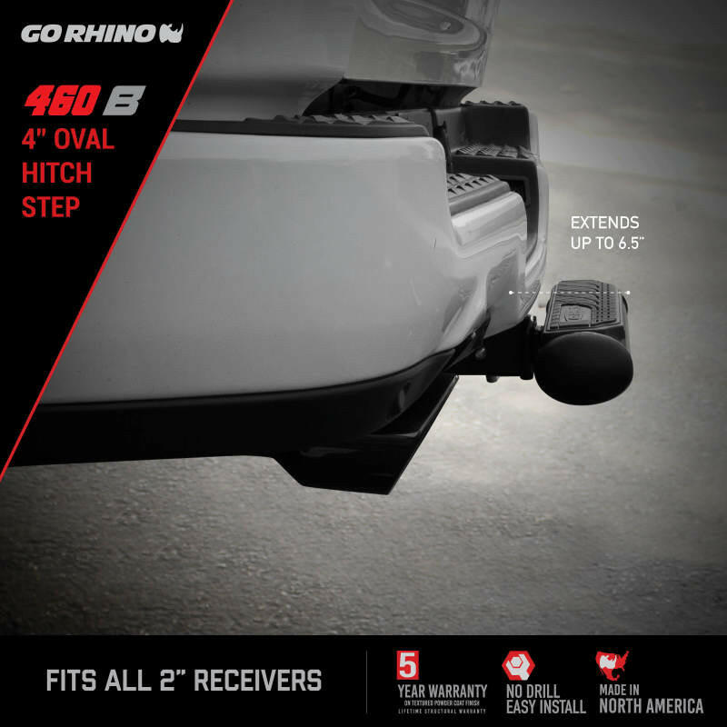 Go Rhino 4in Oval Hitch Step - Black Hitch Accessories Go Rhino