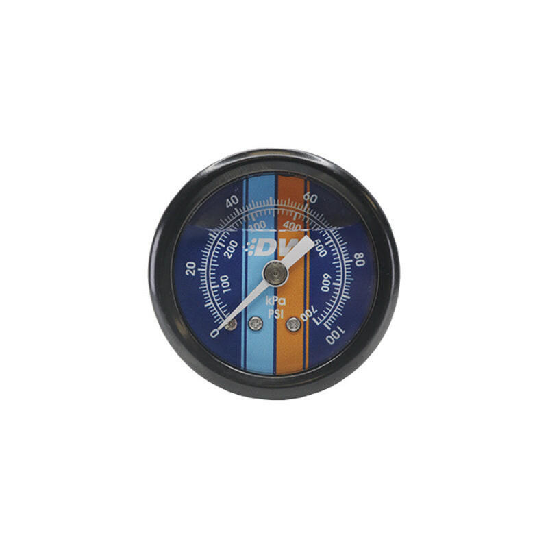 DeatschWerks 0-100 PSI 1/8in NPT Mechanical Fuel Pressure Gauge 1.5in Diam. Black Housing Blue Face Gauges DeatschWerks