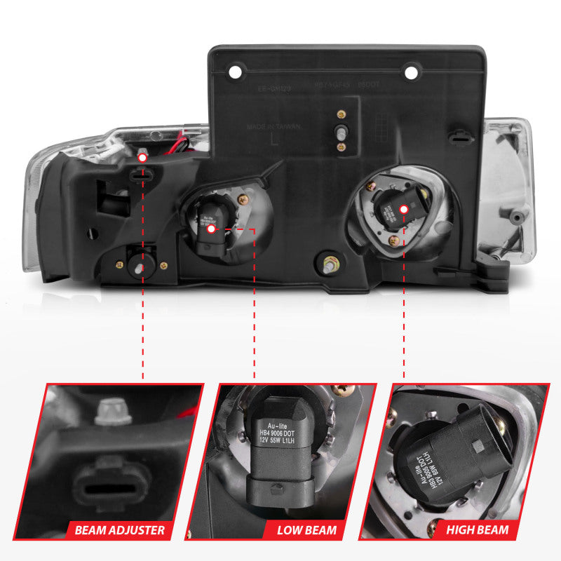 ANZO 1995-2005 Chevrolet Astro Van Crystal Headlights Chrome 1pc Headlights ANZO