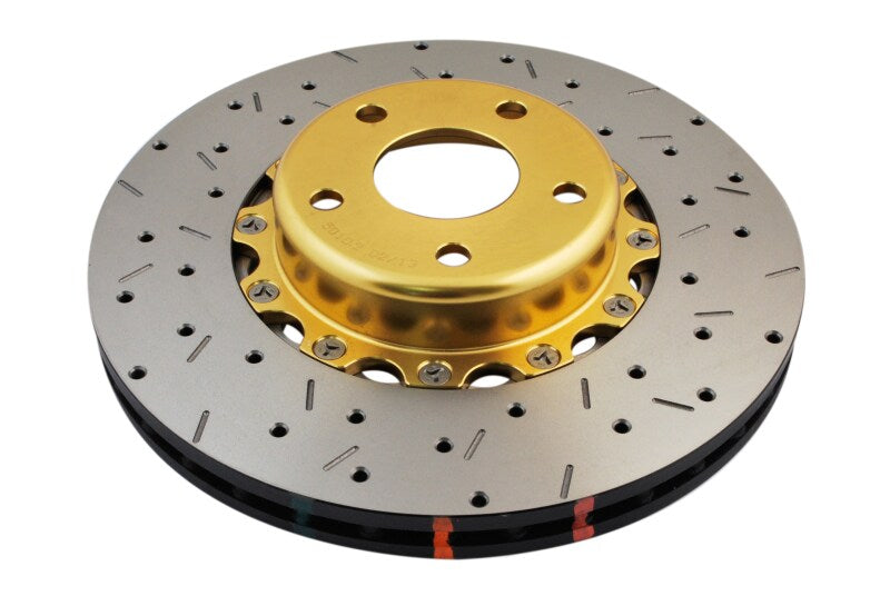 DBA 02-10 WRX / 13+ FR-S / 13+ BRZ Premium Front Drilled & Slotted 5000 Series Rotor w/ Gold Hat Brake Rotors - 2 Piece DBA