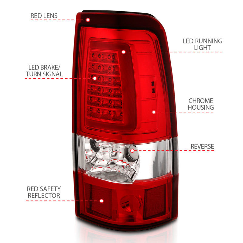 ANZO 2003-2006 Chevy Silverado 1500 LED Taillights Plank Style Chrome With Red/Clear Lens Tail Lights ANZO
