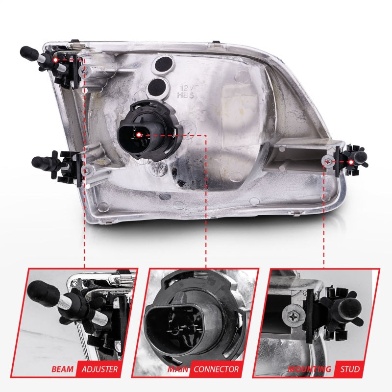 ANZO 1997-2003 Ford F-150 Crystal Headlights Chrome Headlights ANZO