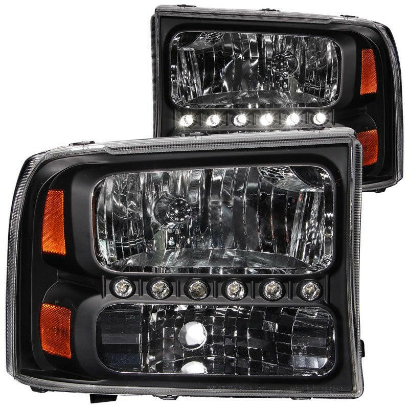 ANZO 2000-2004 Ford Excursion Crystal Headlights Black w/ LED 1pc Headlights ANZO