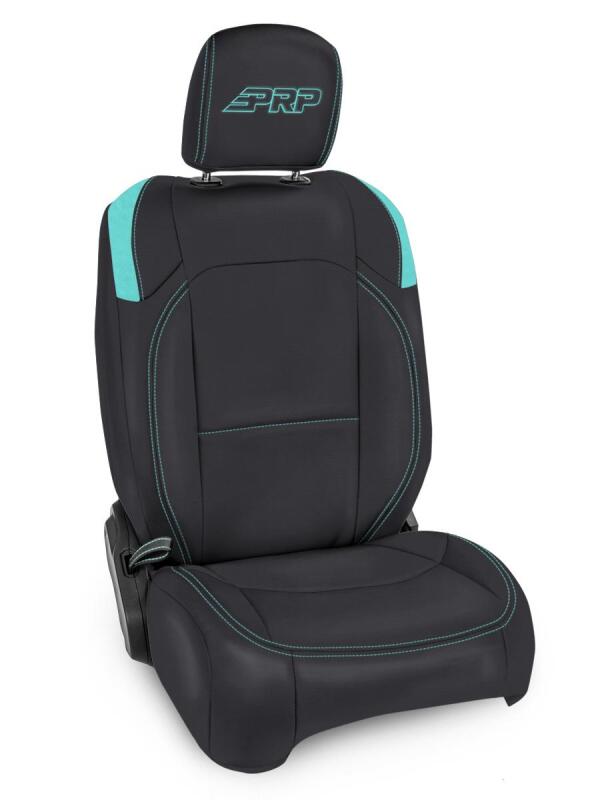 PRP Jeep Wrangler JL Front Seat Covers Jeep Gladiator JT- with Molle Back (Pair) - Black/Teal Seat Covers PRP Seats