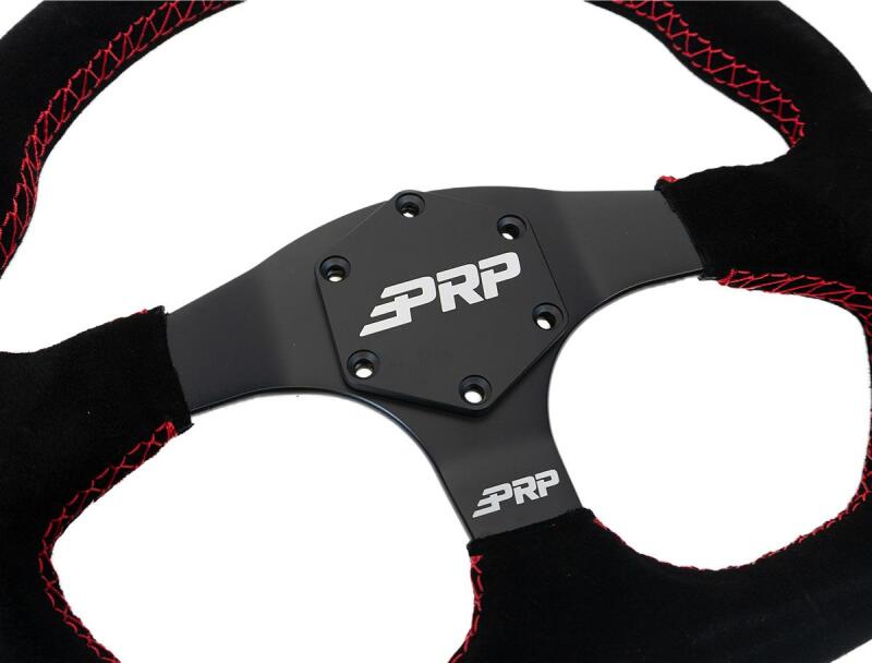 PRP Comp-R D-Shape Suede Steering Wheel - Red Steering Wheels PRP Seats