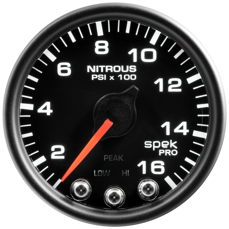 Autometer Spek-Pro Gauge Nitrous Press 2 1/16in 1600psi Stepper Motor W/Peak & Warn Blk/Blk Gauges AutoMeter