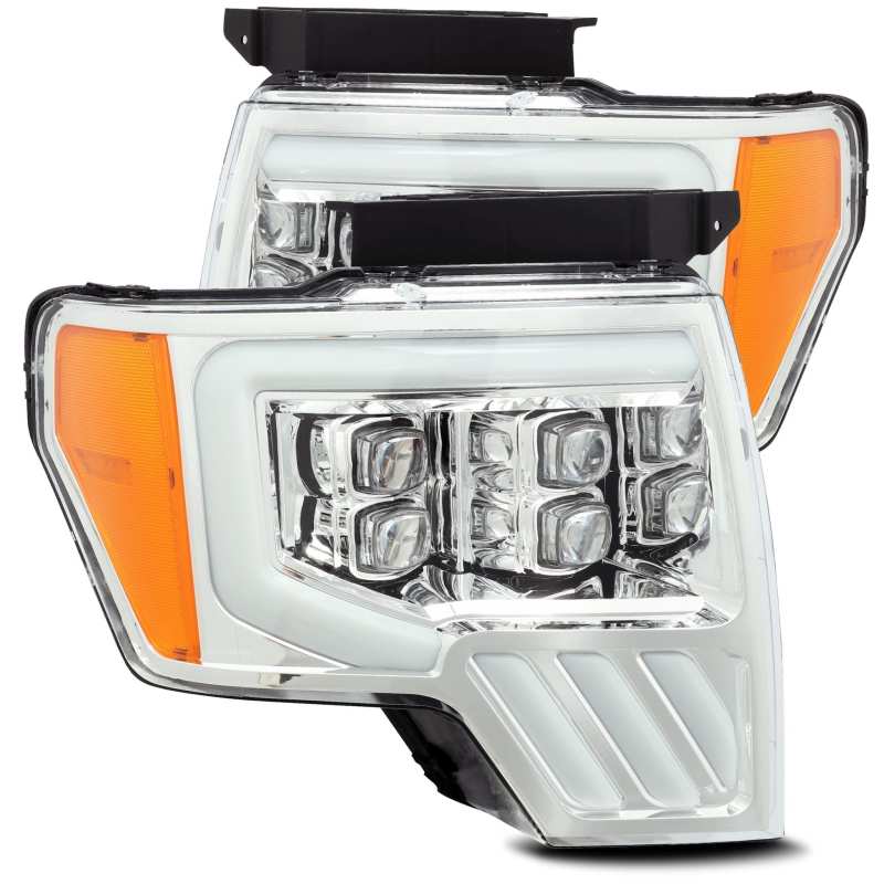 AlphaRex 09-14 Ford F-150 NOVA LED Projector Headlights Plank Style Chrome w/Activ Light/Seq Signal Headlights AlphaRex