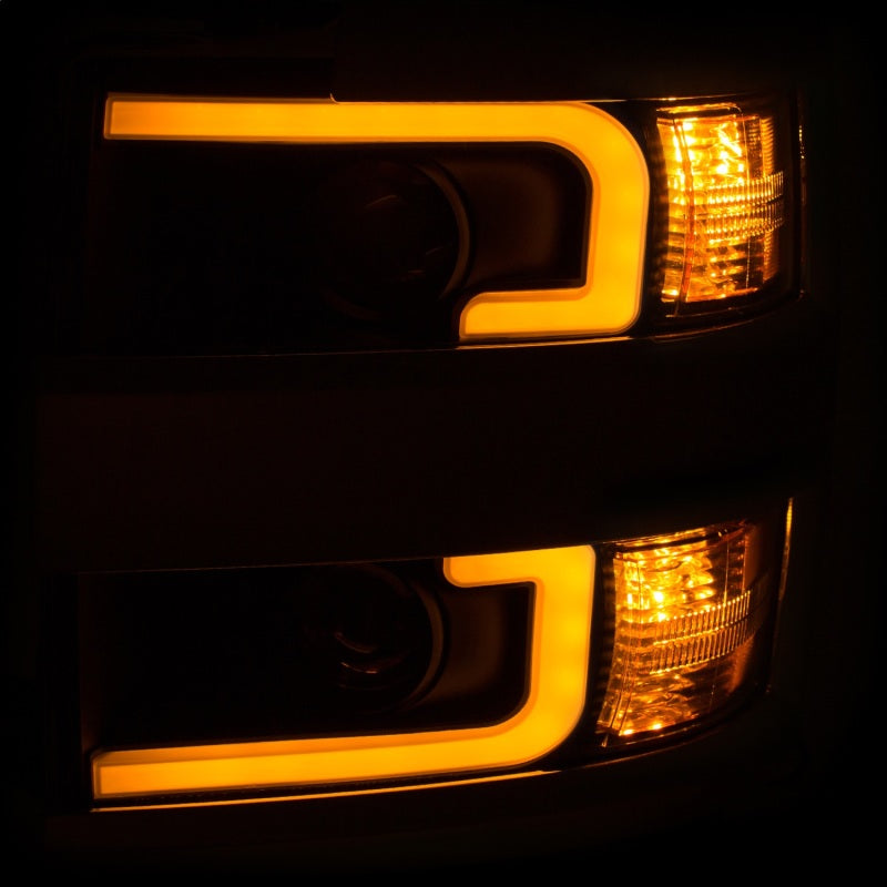 ANZO Projector Headlights 15-17 Chevrolet Silverado 2500HD / 3500HD Black w/ Chrome Rim Headlights ANZO