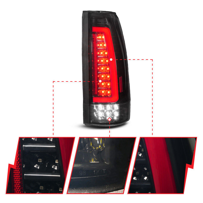 ANZO 88-99 Chevy/GMC C/K1500/2500/3500 Full LED Light Tube Taillights Black Housing Smoke Lens Tail Lights ANZO