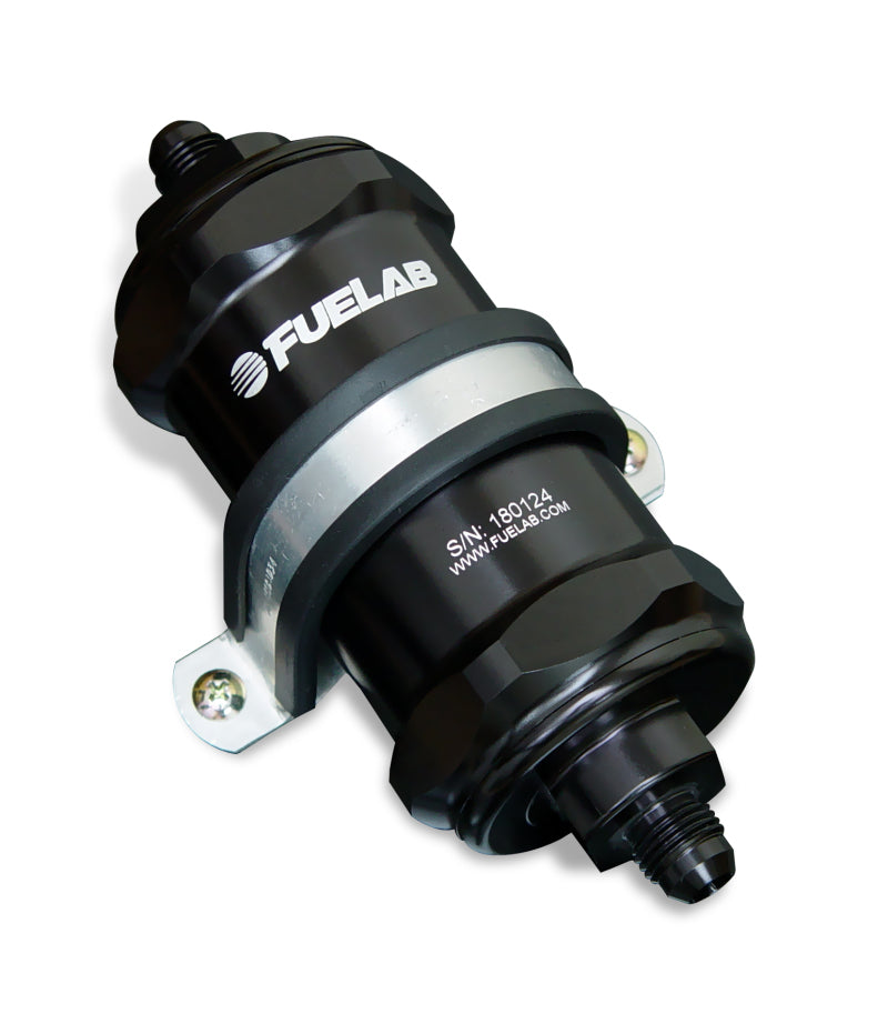 Fuelab 818 In-Line Fuel Filter Standard -10AN In/Out 40 Micron Stainless - Black Fuel Filters Fuelab