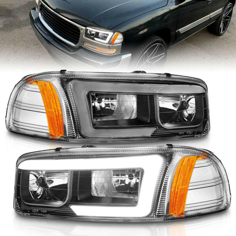 ANZO 99-17 GMC Sierra/Denali Headlights Black Amber (w/C Light Bars) Headlights ANZO