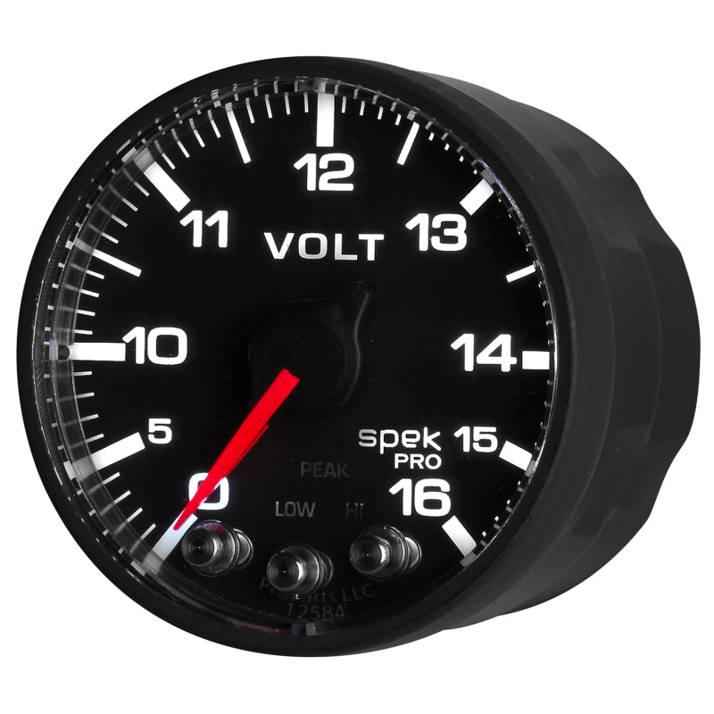 AutoMeter Gauge Voltmeter 2-1/16in. 16V Stepper Motor W/Peak & Warn Blk/Blk Spek-Pro Gauges AutoMeter