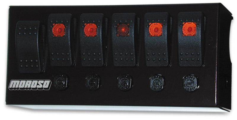 Moroso Rocker Switch Panel - Cage Mount - LED - 3.75in x 8in - Five On/Off Switches Switch Panels Moroso