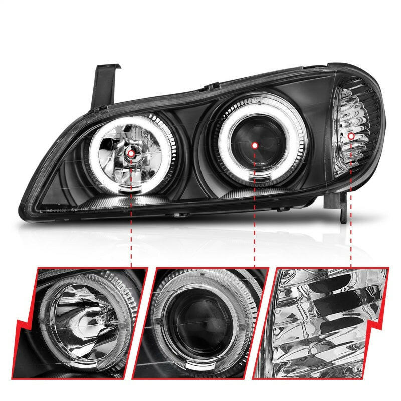 ANZO 2000-2004 Infiniti I30 Projector Headlights w/ Halo Black Headlights ANZO