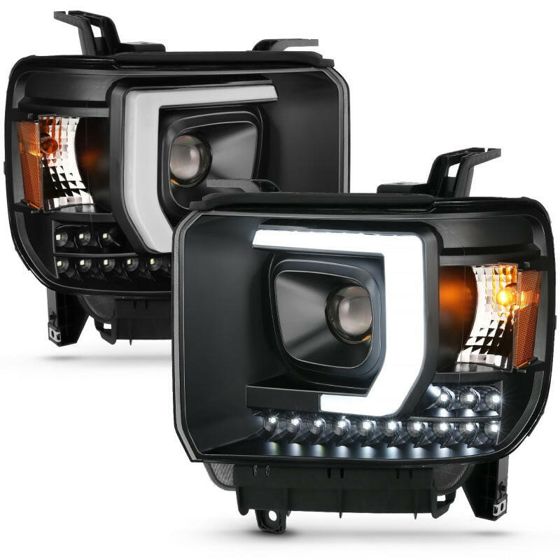 ANZO 2014-2015 GMC Sierra 1500HD Projector Plank Style Headlight Black W/ DRL Headlights ANZO