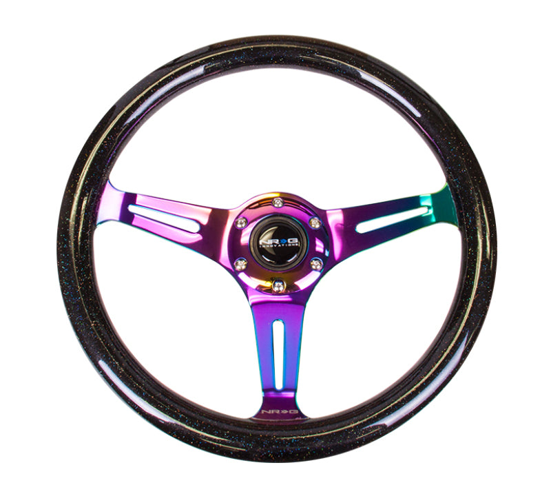 NRG Classic Wood Grain Steering Wheel (350mm) Black Sparkle/Galaxy Color w/Neochrome 3-Spoke Steering Wheels NRG
