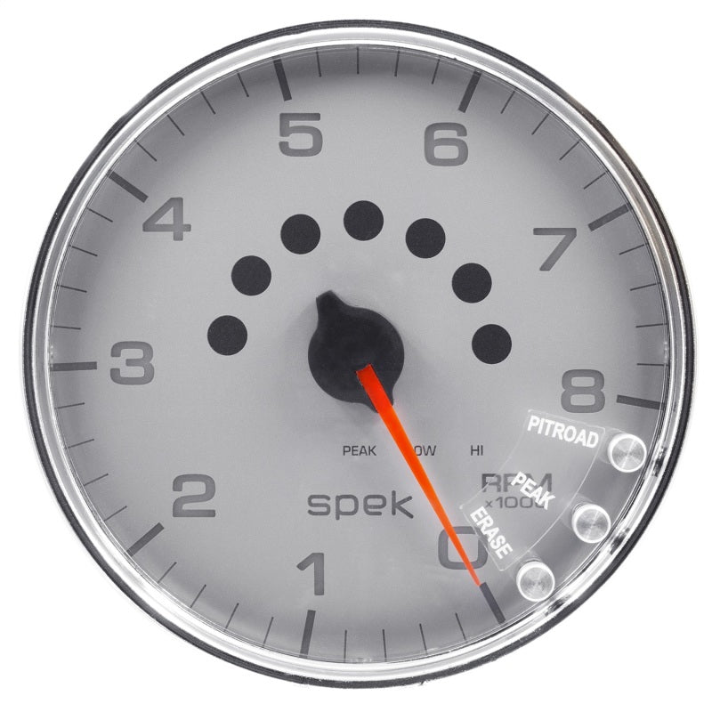 Autometer Spek-Pro Gauge Tachometer 5in 8K Rpm W/Shift Light & Peak Mem Silver/Chrome Gauges AutoMeter