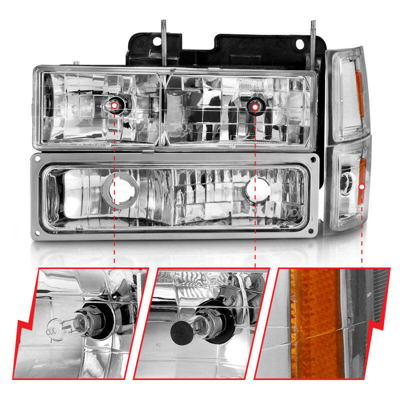 ANZO 88-98 Chevrolet C1500 Crystal Headlights Chrome w/ Signal and Side Marker Lights Headlights ANZO