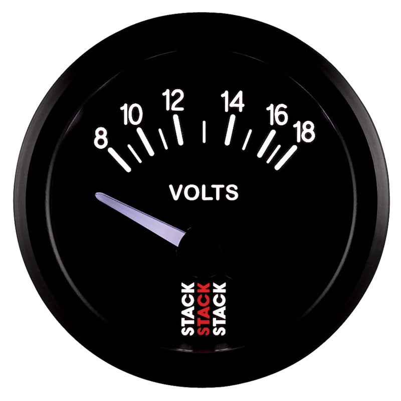 Autometer Stack Instruments 52mm 8-18V Electric Battery Voltage Gauge - Black Gauges AutoMeter
