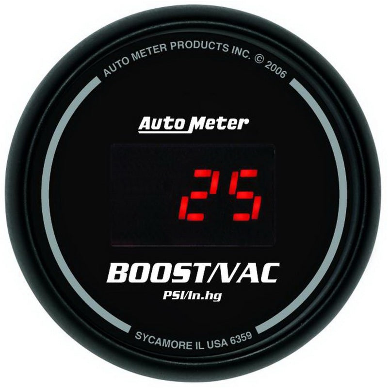 Autometer Black 52mm 30 In Hg.-Vac./30 PSI Digital Vacuum/Boost Gauge Gauges AutoMeter