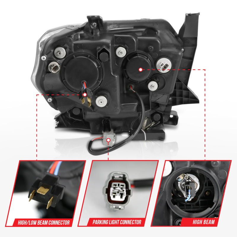 ANZO 2014-2015 Toyota Tundra Projector Headlights w/ U-Bar Chrome w/ DRL Headlights ANZO