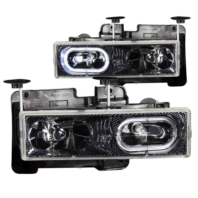 ANZO 1988-1998 Chevrolet C1500 Crystal Headlights Carbon w/ Halo Headlights ANZO