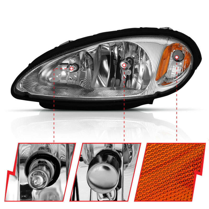 ANZO 2001-2005 Chrysler Pt Cruiser Crystal Headlight Chrome Amber (OE) Headlights ANZO