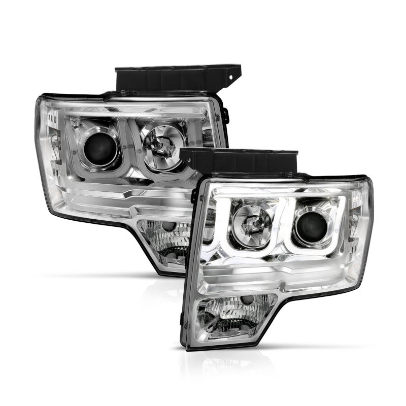 ANZO 2009-2014 Ford F-150 Projector Headlights w/ U-Bar Chrome Headlights ANZO