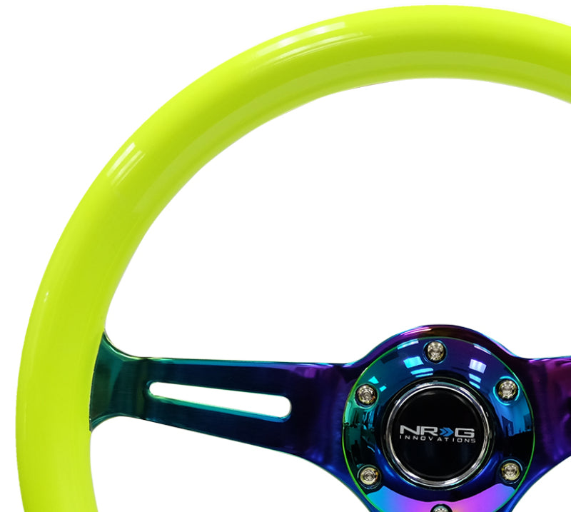 NRG Classic Wood Grain Steering Wheel (350mm) Neon Yellow Color w/Neochrome Spokes Steering Wheels NRG